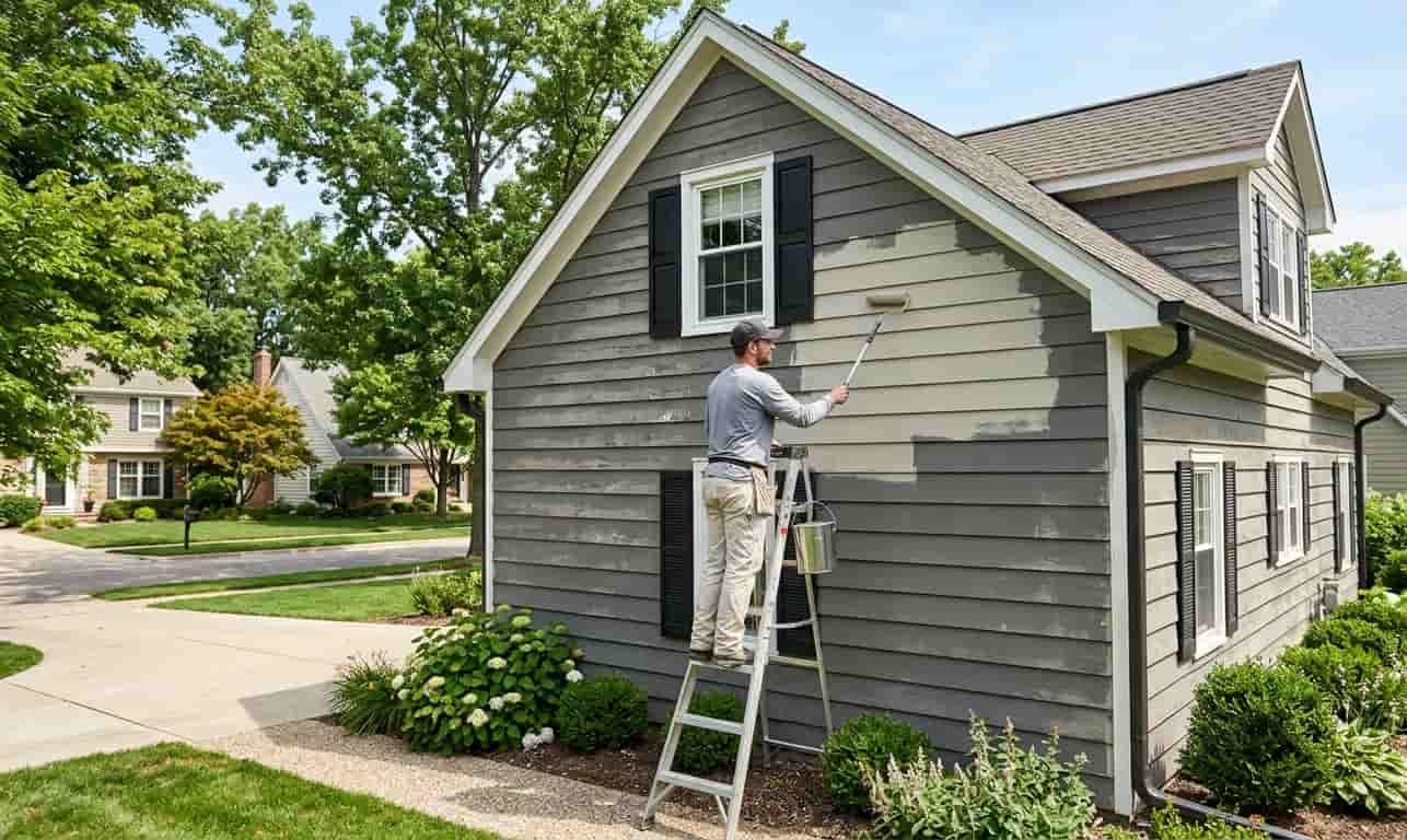 house painting project on a classic colonial-style home