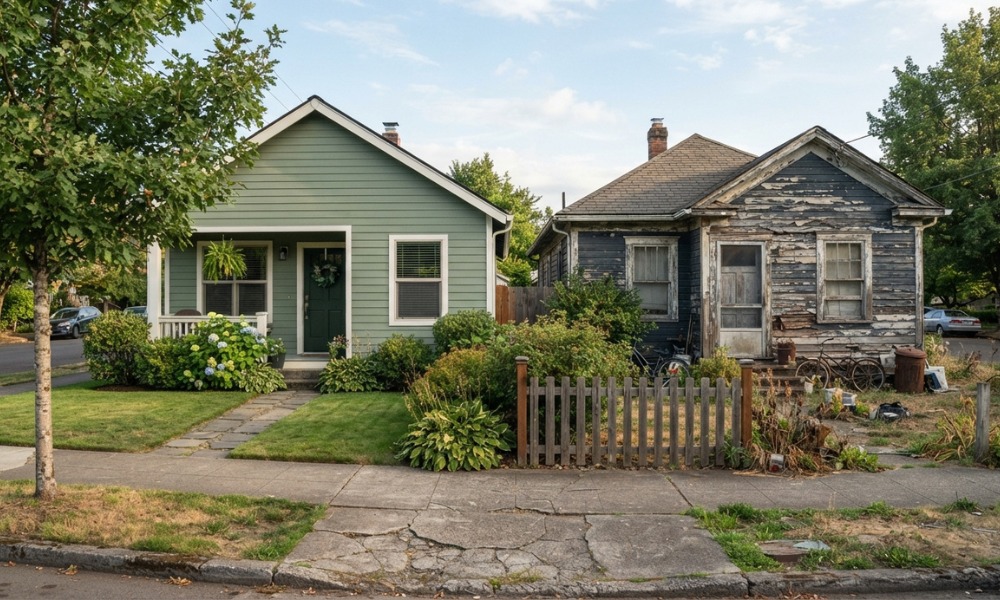 two neighboring wood-sided homes