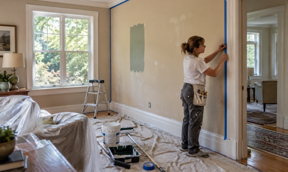 house painter preparing to repaint a room